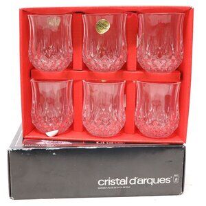 NIB Vintage Cristal d'Arques Longchamp Crystal Shot Glasses Set of 6 France 80s